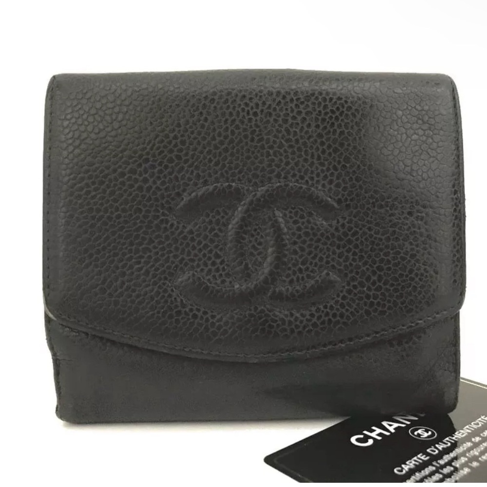 CHANEL CC Logo Calf Skin Bifold Wallet black